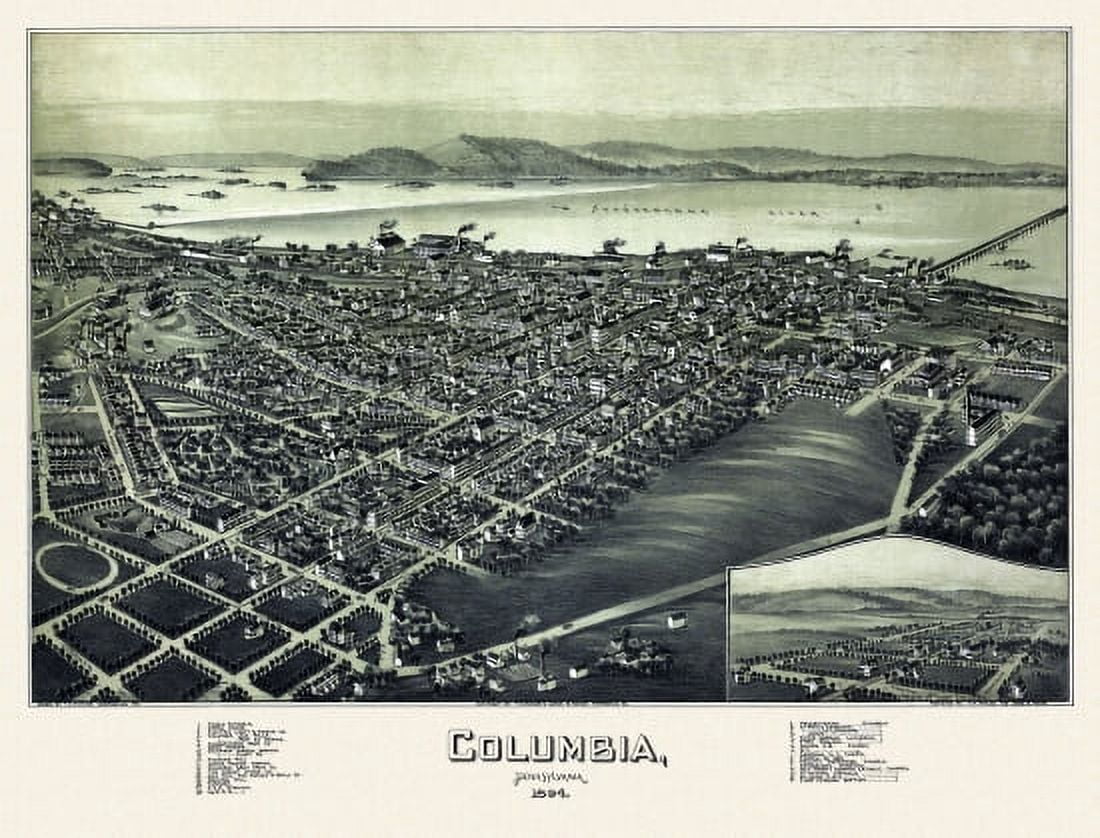Vintage Map of Columbia Pennsylvania 1894 Lancaster County Canvas Art - (18 x 24)