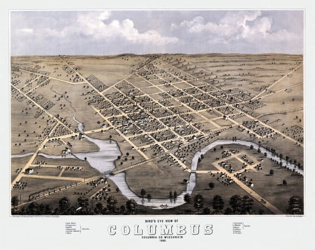 Vintage Map of Columbus Wisconsin 1868 Columbia County Canvas Art - (36 x 54)
