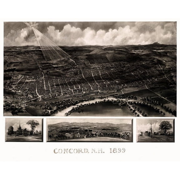 Vintage Map of Concord New Hampshire 1899 Merrimack County Canvas Art - (24 x 36)