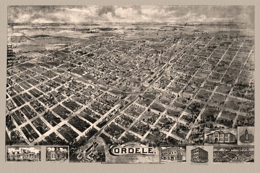 Vintage Map of Cordele Georgia 1908 Crisp County Canvas Art - (24 x 36)