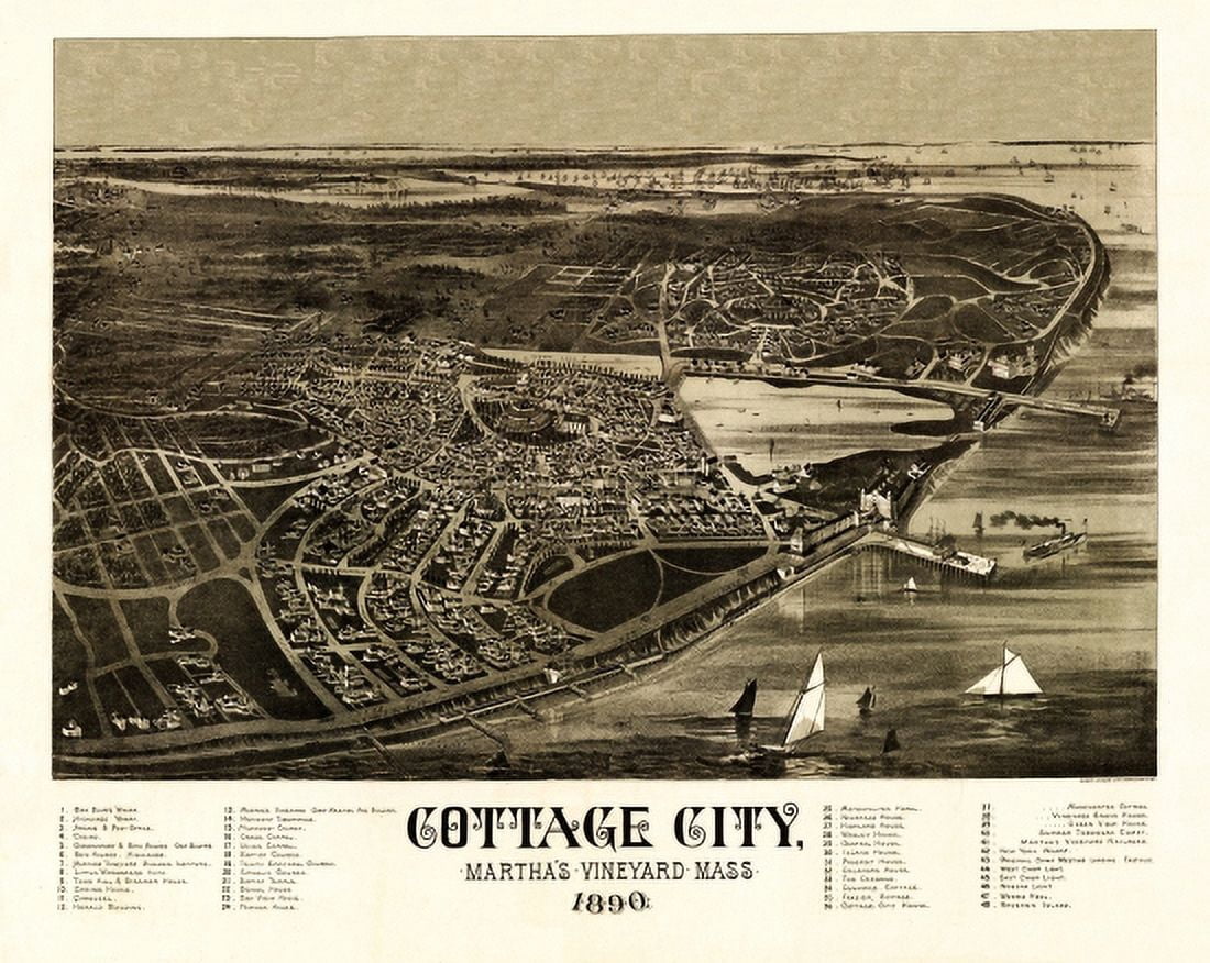 Vintage Map of Cottage City Massachusetts 1890 County Canvas Art -  (36 x 54)