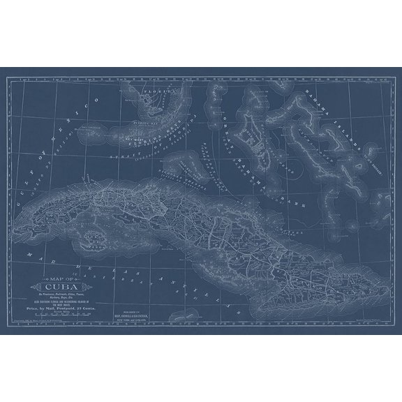 Vintage Map of Cuba Poster Print - GST (36 x 24)