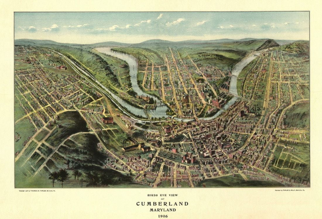 Vintage Map of Cumberland Maryland 1906 Allegany County Canvas Art - (36 x 54)