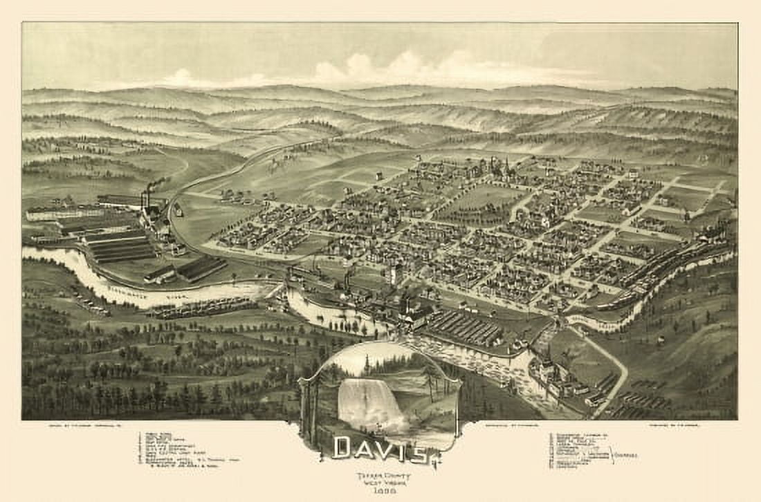 Vintage Map of Davis West Virginia 1898 Tucker County Canvas Art - (24 x 36)