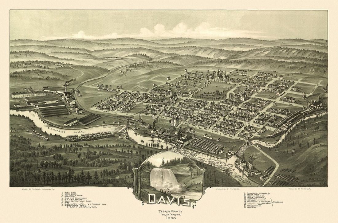 Vintage Map of Davis West Virginia 1898 Tucker County Canvas Art - (36 x 54)