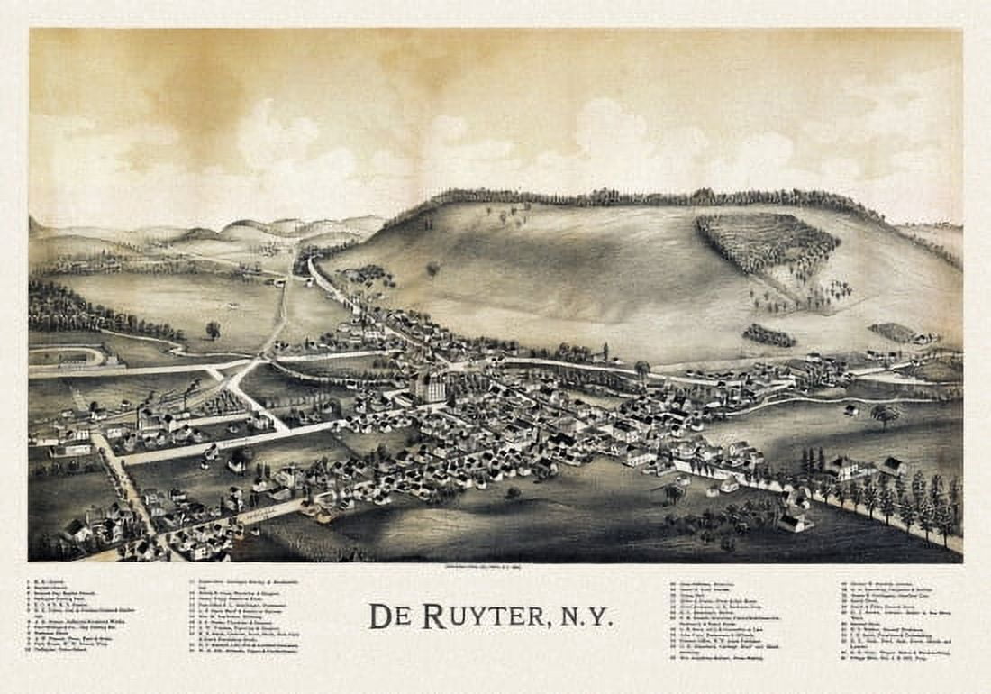 Vintage Map of De Ruyter New York 1892 Madison County Canvas Art - (36 x 54)
