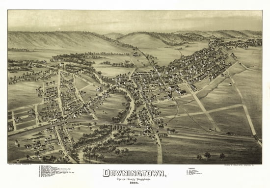 Vintage Map of Downingtown Pennsylvania 1893 Chester County Canvas Art - (18 x 24)