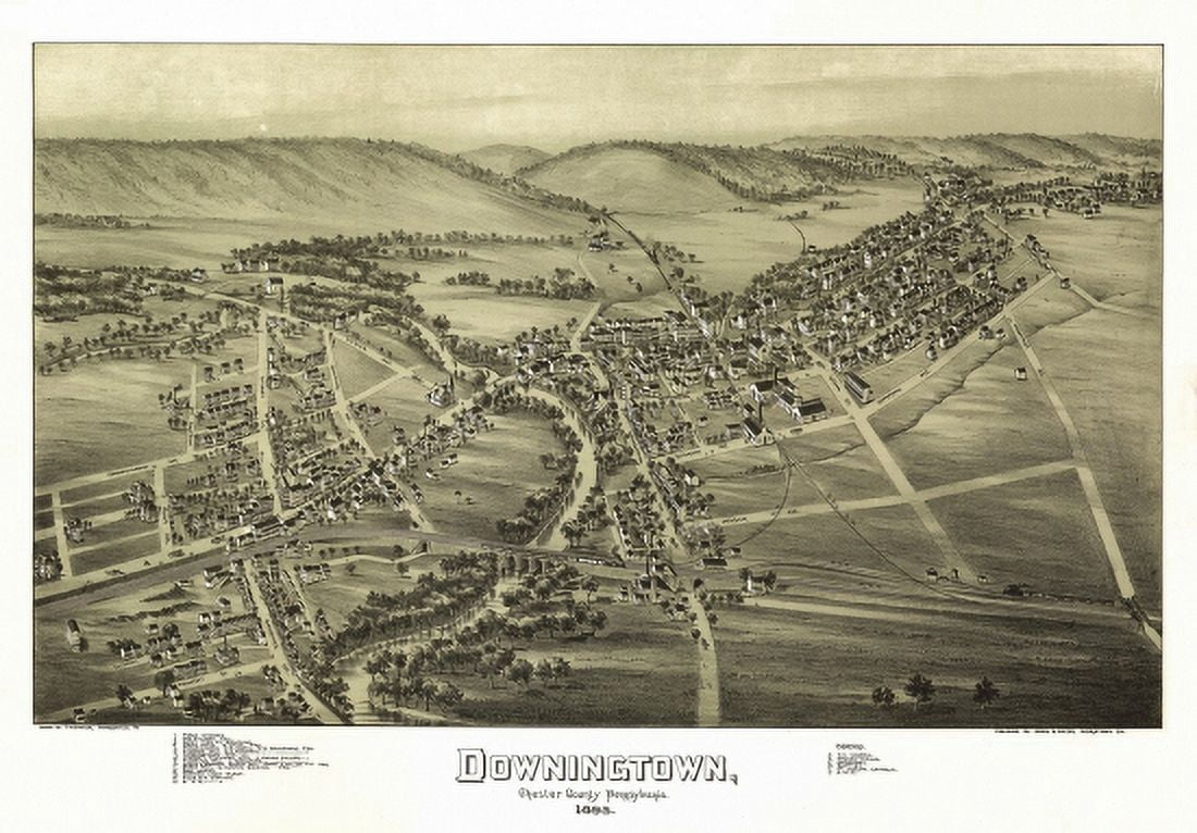 Vintage Map of Downingtown Pennsylvania 1893 Chester County Canvas Art - (24 x 36)
