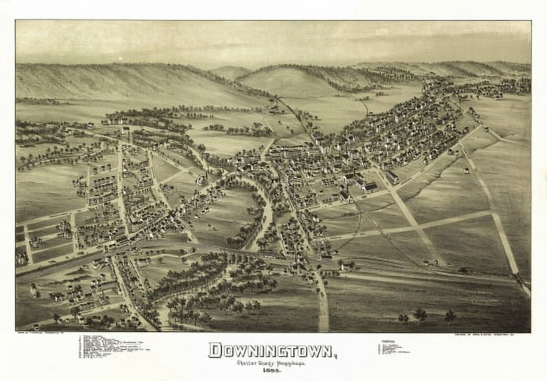 Vintage Map of Downingtown Pennsylvania 1893 Chester County Canvas Art - (36 x 54)