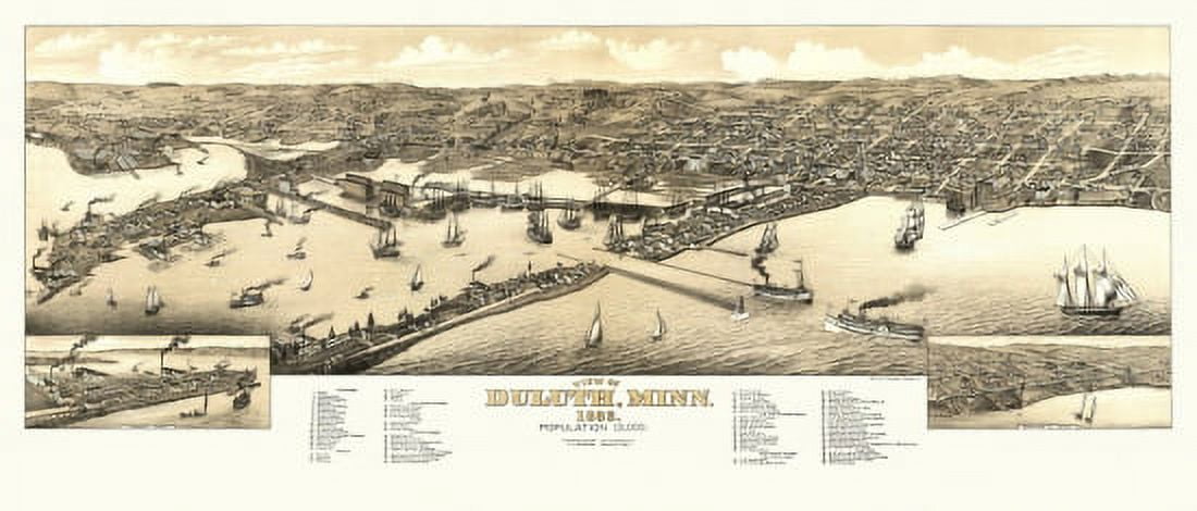 Vintage Map of Duluth Minnesota 1883 St Louis County Canvas Art - (24 x 36)