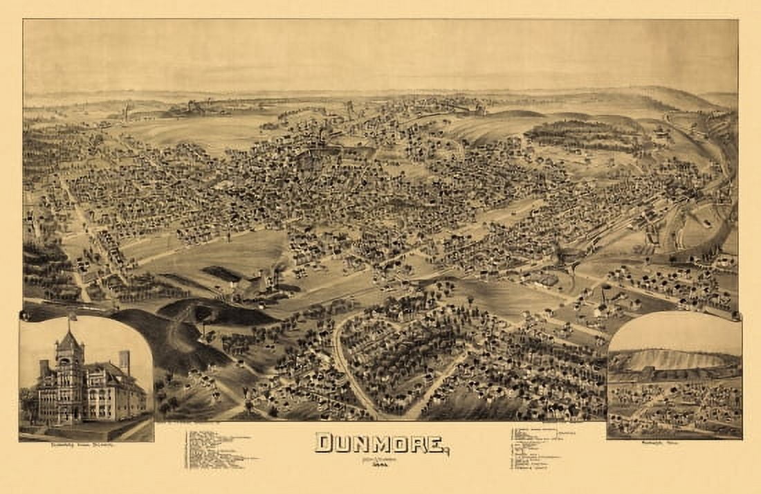 Vintage Map of Dunmore Pennsylvania 1892 Lackawanna County Canvas Art - (36 x 54)