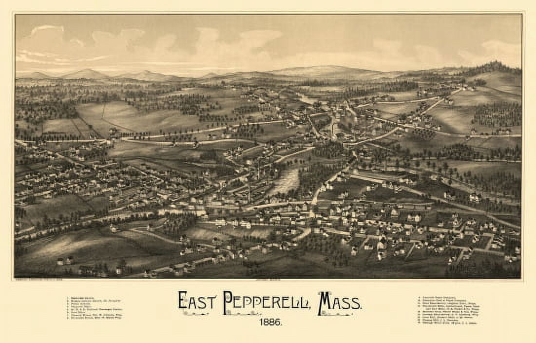 Vintage Map of East Pepperell Massachusetts 1886 Middlesex County Canvas Art - (18 x 24)