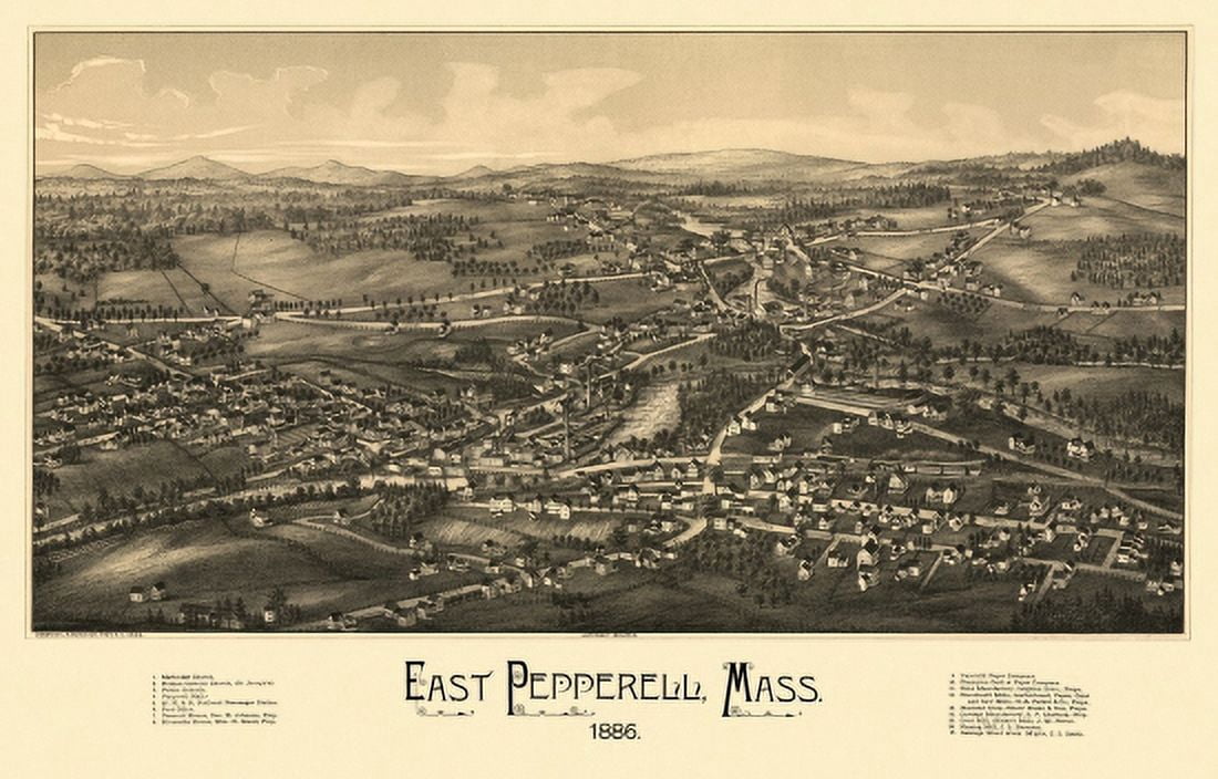 Vintage Map of East Pepperell Massachusetts 1886 Middlesex County Canvas Art -  (24 x 36)
