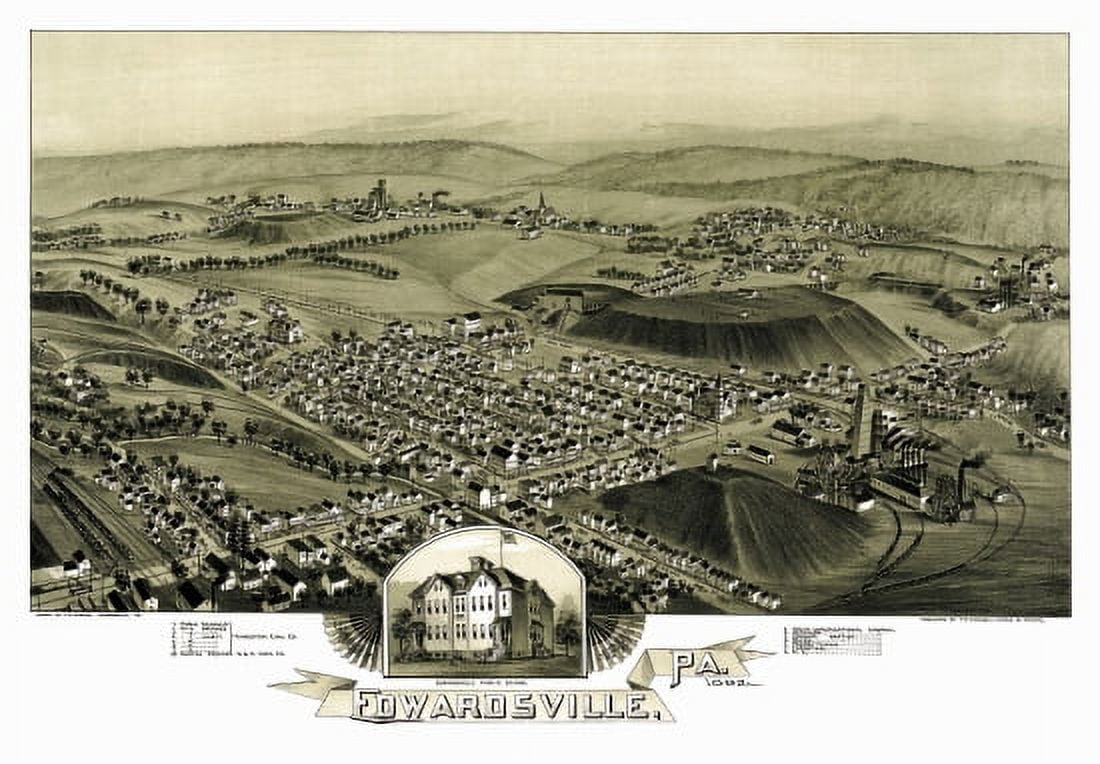 Vintage Map of Edwardsville Pennsylvania 1892 Luzerne County Canvas Art - (18 x 24)
