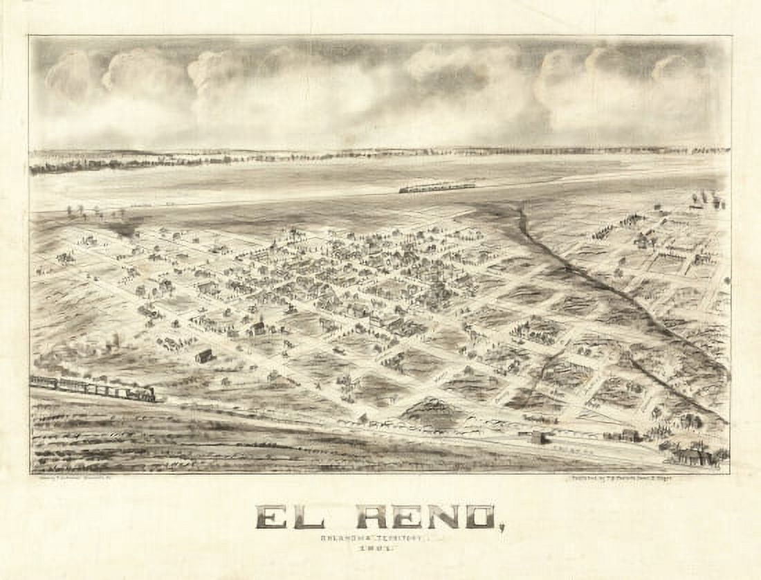 Vintage Map of El Reno Oklahoma 1891 Canadian County Canvas Art - (18 x 24)