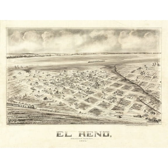Vintage Map of El Reno Oklahoma 1891 Canadian County Canvas Art - (36 x 54)