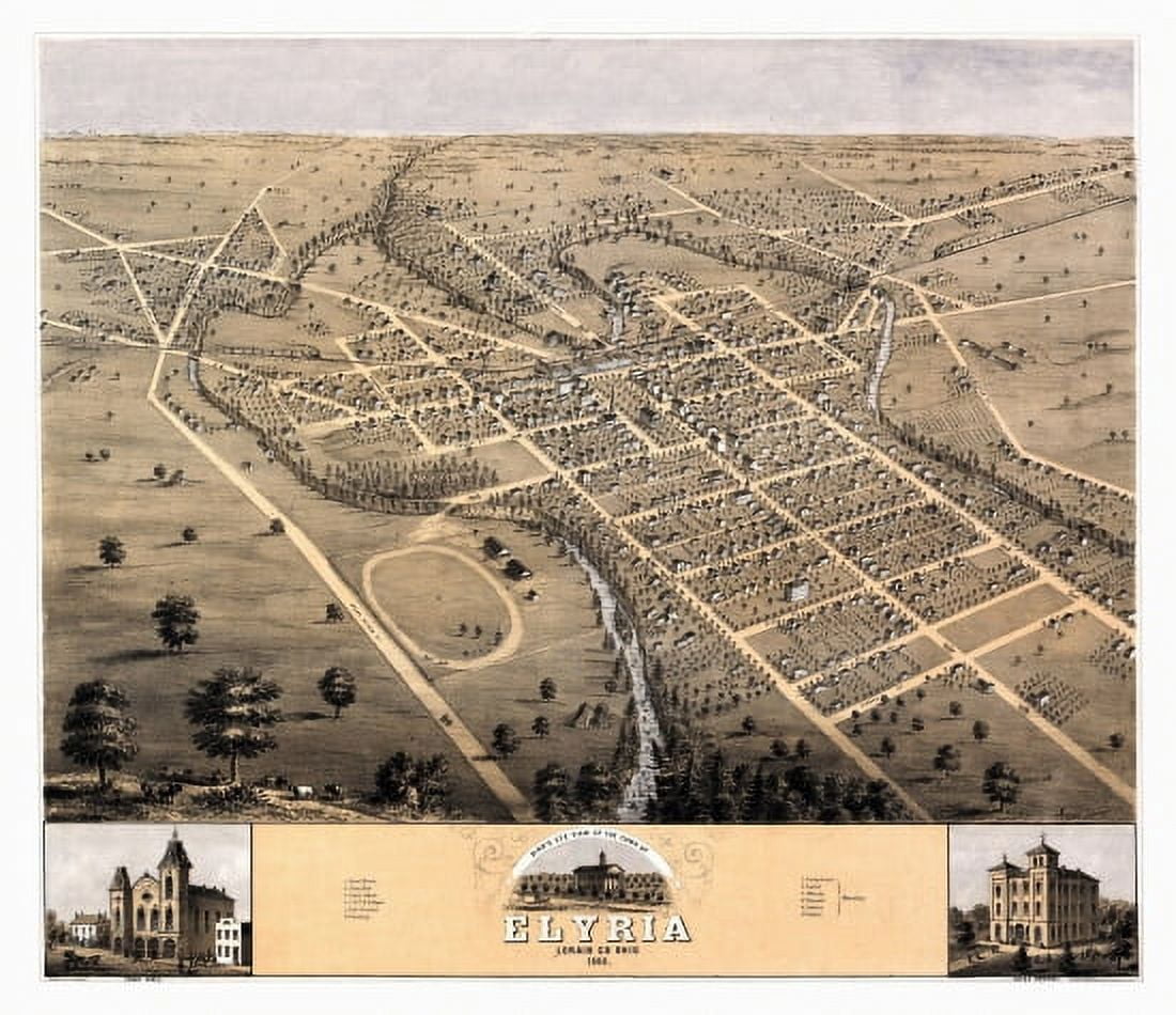 Vintage Map of Elyria Ohio 1868 Lorain County Canvas Art - (18 x 24)