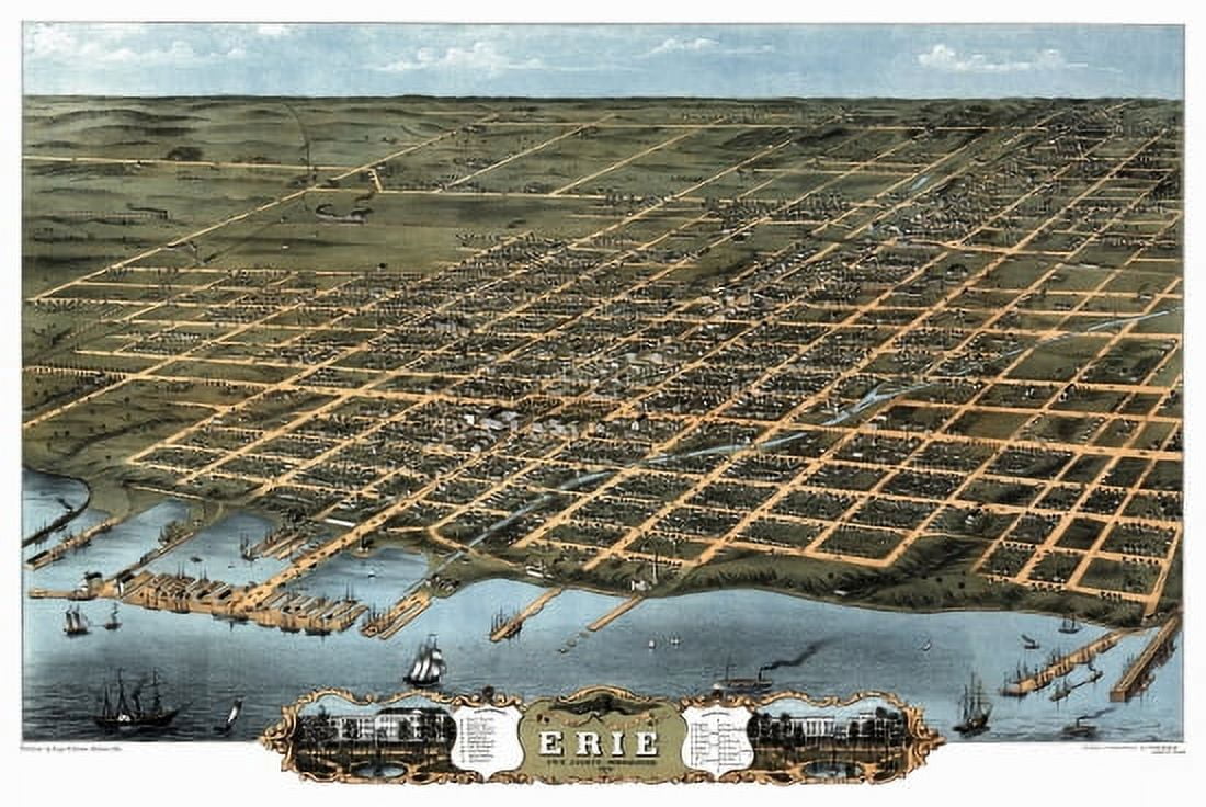 Vintage Map of Erie Pennsylvania 1870 Erie County Canvas Art - (24 x 36)