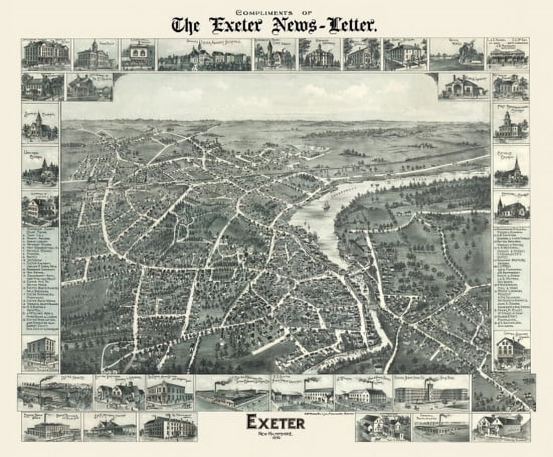 Vintage Map of Exeter New Hampshire 1896 Rockingham County Canvas Art - (36 x 54)