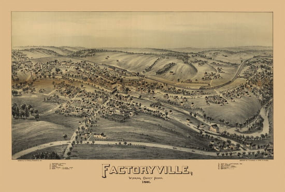 Vintage Map of Factoryville Pennsylvania 1891 Wyoming County Canvas Art - (24 x 36)
