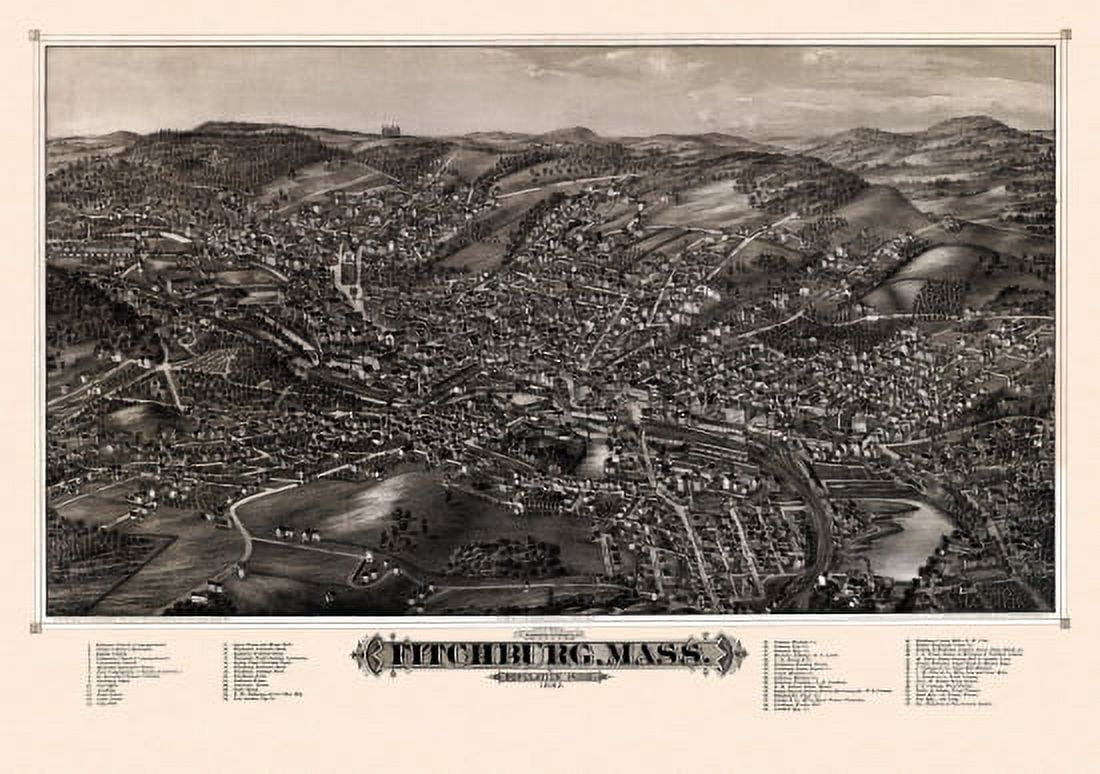 Vintage Map of Fitchburg Massachusetts 1882 Worcester County Canvas Art - (18 x 24)