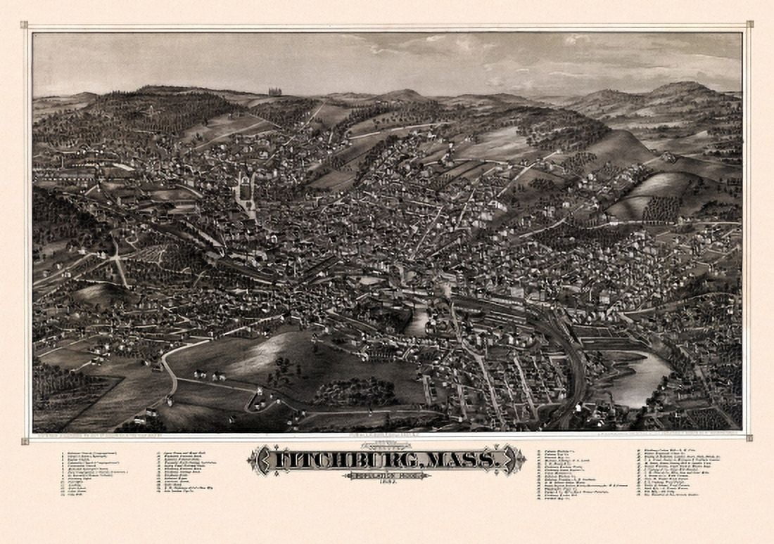 Vintage Map of Fitchburg Massachusetts 1882 Worcester County Canvas Art - (36 x 54)