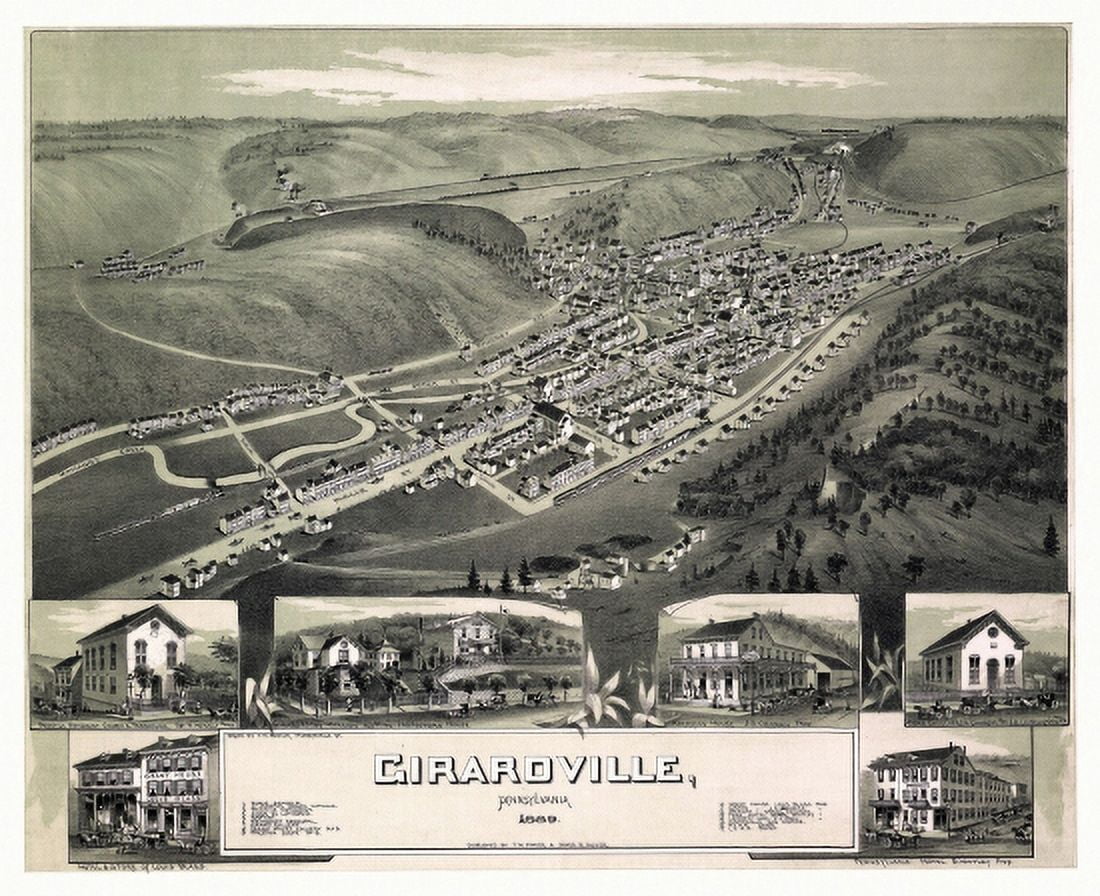 Vintage Map of Girardville Pennsylvania 1889 Schuylkill County Canvas Art - (36 x 54)
