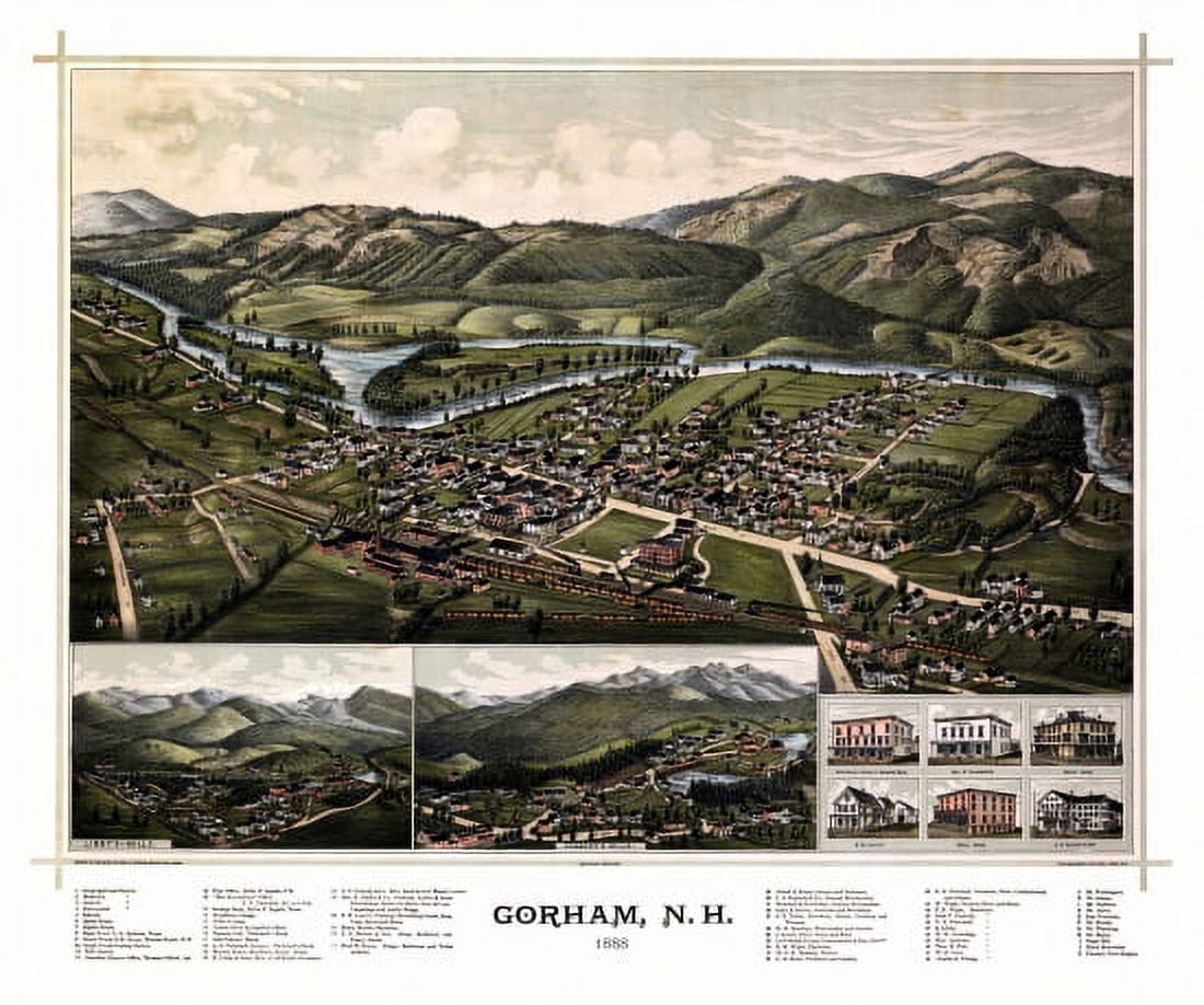 Vintage Map of Gorham New Hampshire 1888 Coos County Canvas Art - (24 x 36)