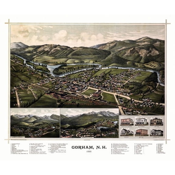 Vintage Map of Gorham New Hampshire 1888 Coos County Canvas Art - (36 x 54)