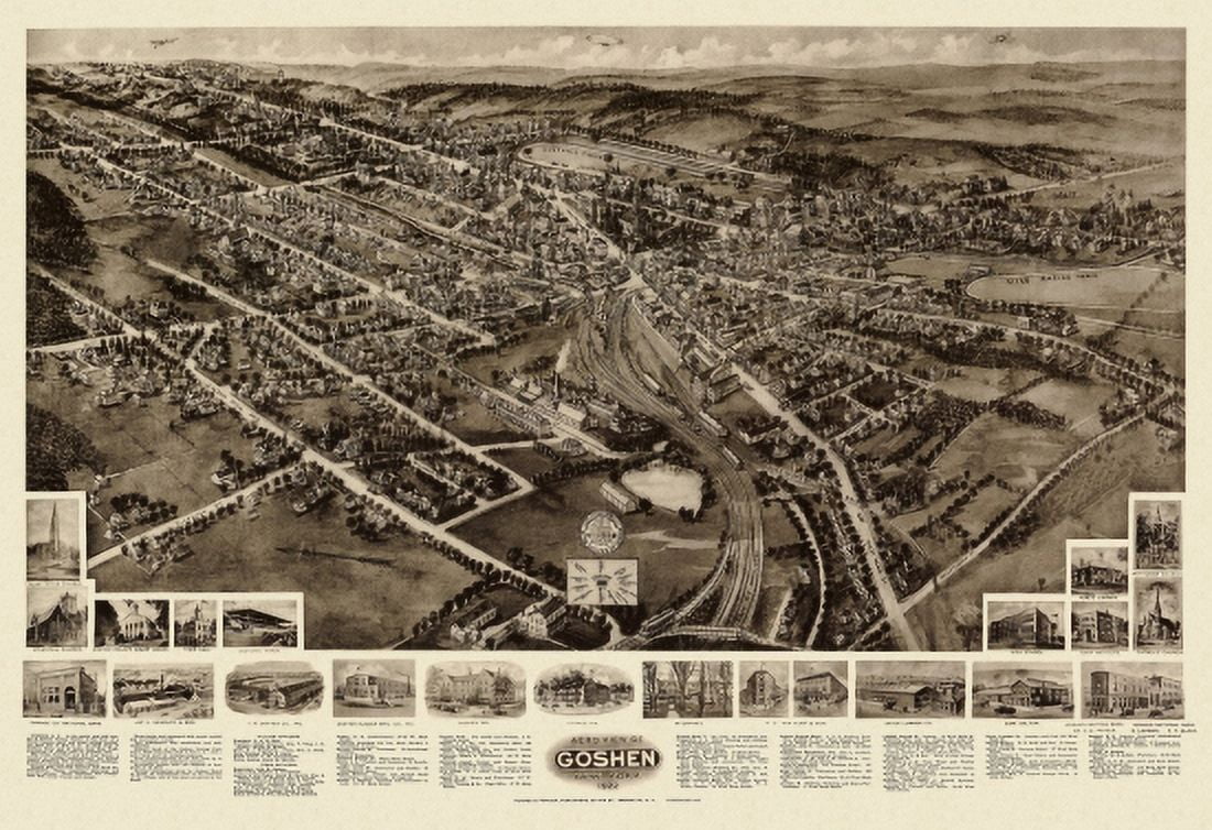 Vintage Map of Goshen New York 1922 Orange County Canvas Art - (36 x 54)
