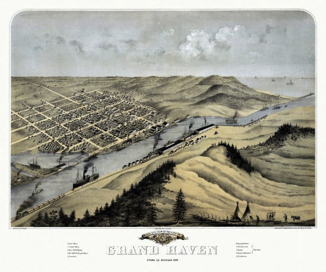 Vintage Map of Grand Haven Michigan 1868 Ottawa County Canvas Art - (18 x 24)