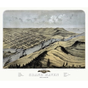 Vintage Map of Grand Haven Michigan 1868 Ottawa County Canvas Art - (24 x 36)