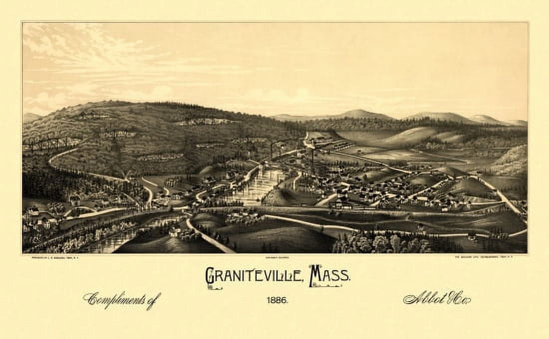 Vintage Map of Graniteville Massachusetts 1886 Middlesex County Canvas Art - (24 x 36)
