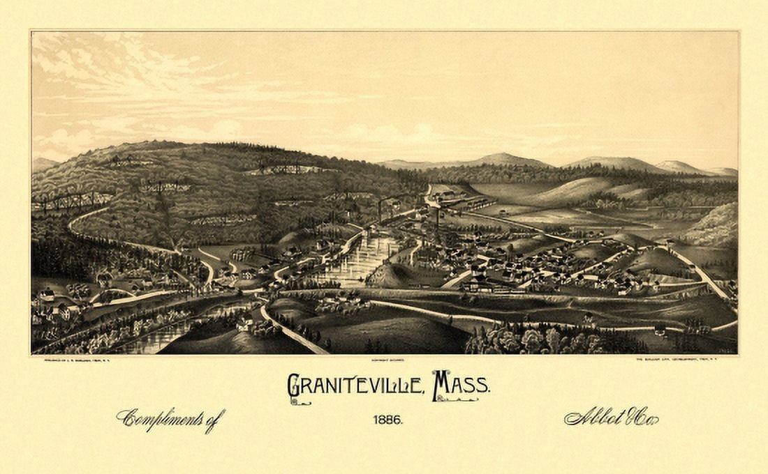 Vintage Map of Graniteville Massachusetts 1886 Middlesex County Canvas Art - (36 x 54)