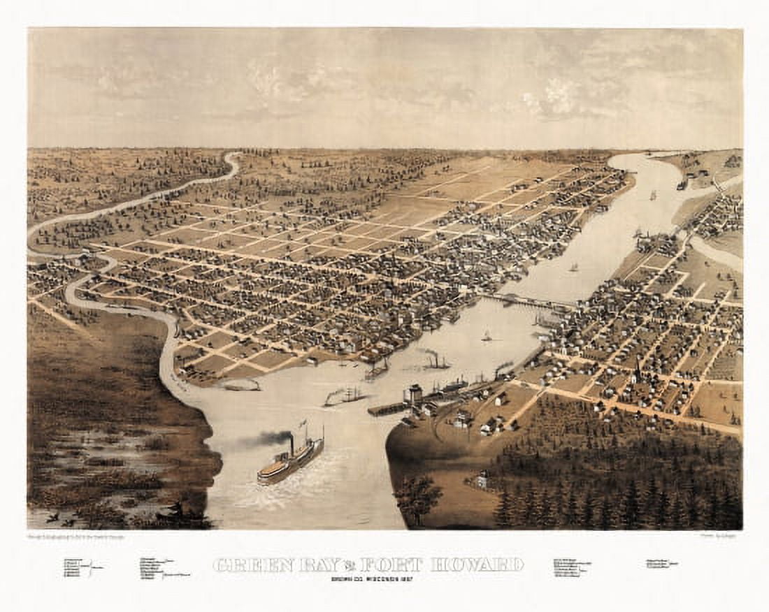 Vintage Map of Green Bay Wisconsin 1867 Brown County Canvas Art - (24 x 36)
