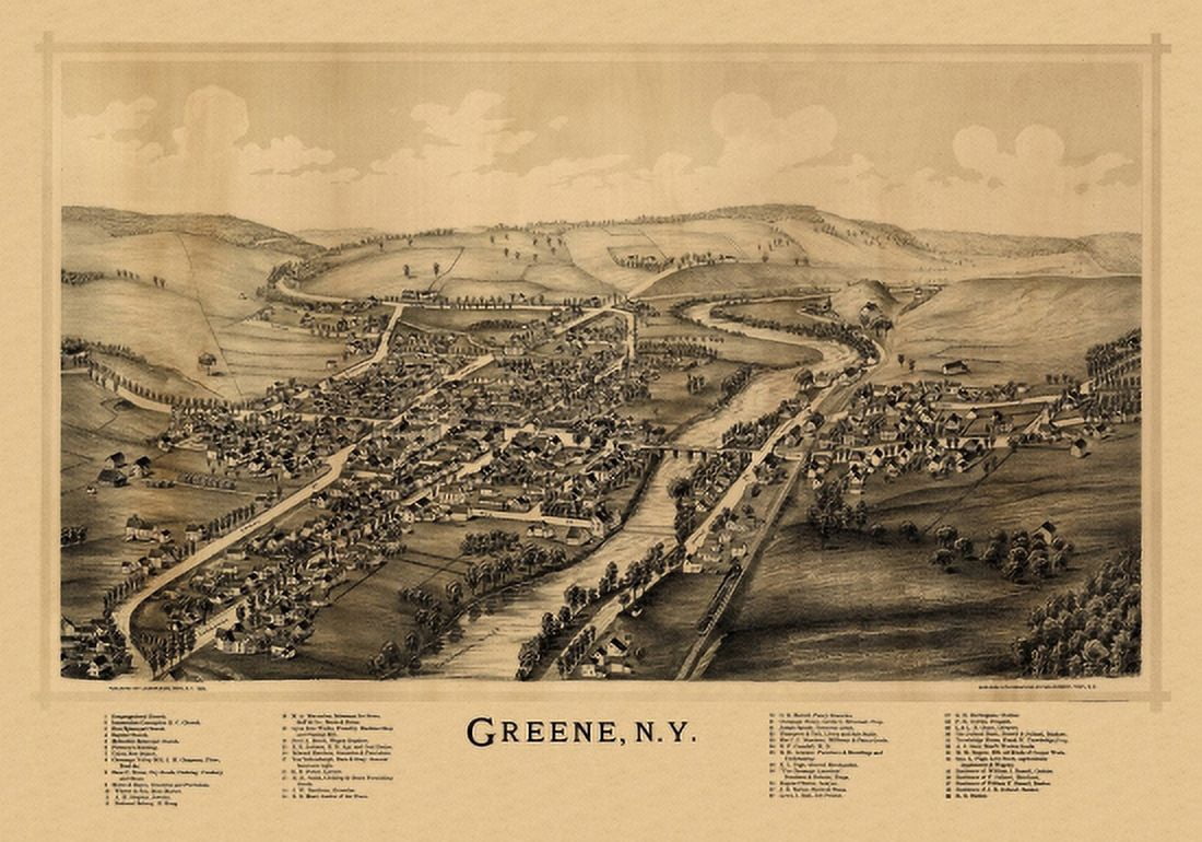Vintage Map of Greene New York 1890 Chenango County Canvas Art - (24 x 36)