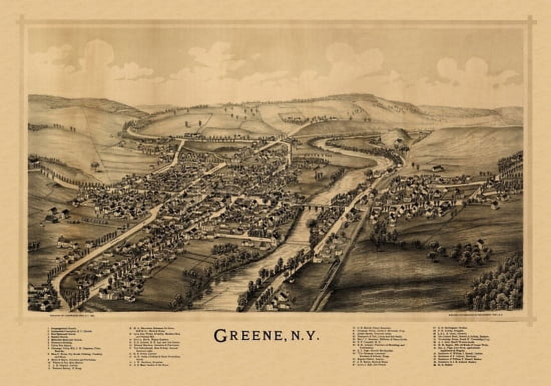 Vintage Map of Greene New York 1890 Chenango County Canvas Art - (36 x 54)