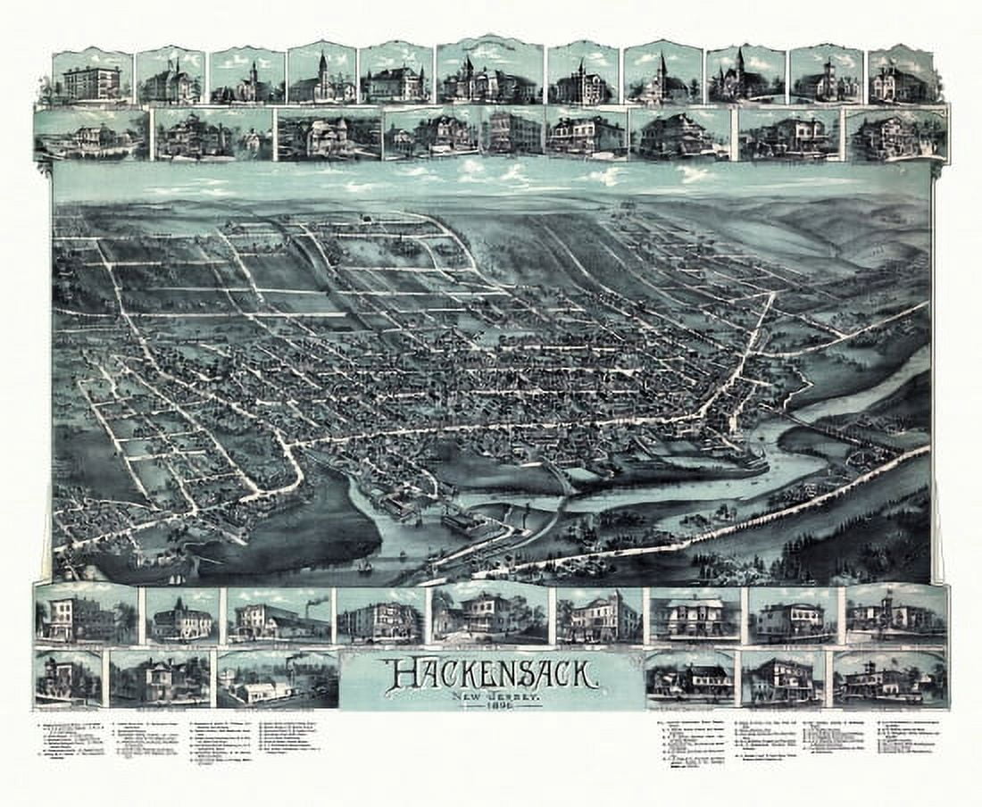 Vintage Map of Hackensack New Jersey 1896 Bergen County Canvas Art - (18 x 24)
