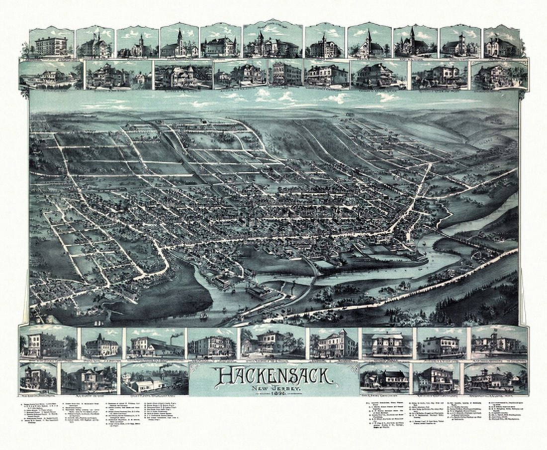 Vintage Map of Hackensack New Jersey 1896 Bergen County Canvas Art - (36 x 54)