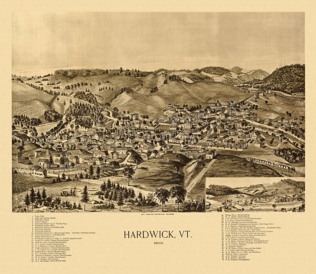 Vintage Map of Hardwick Vermont 1892 Caledonia County Canvas Art - (24 x 36)