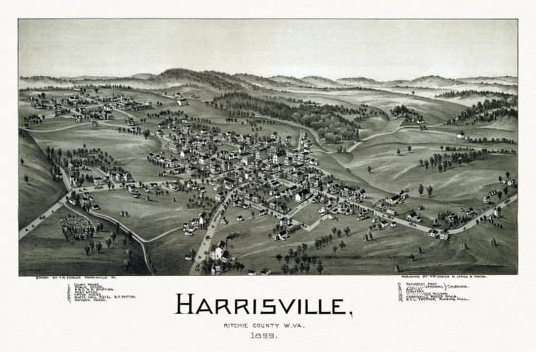 Vintage Map of Harrisville West Virginia 1899 Ritchie County Canvas Art - (24 x 36)
