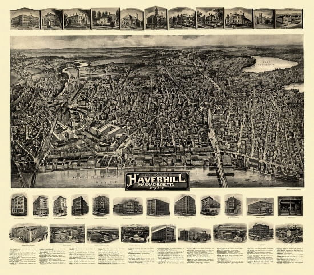 Vintage Map of Haverhill Massachusetts 1914 Essex County Canvas Art - (36 x 54)