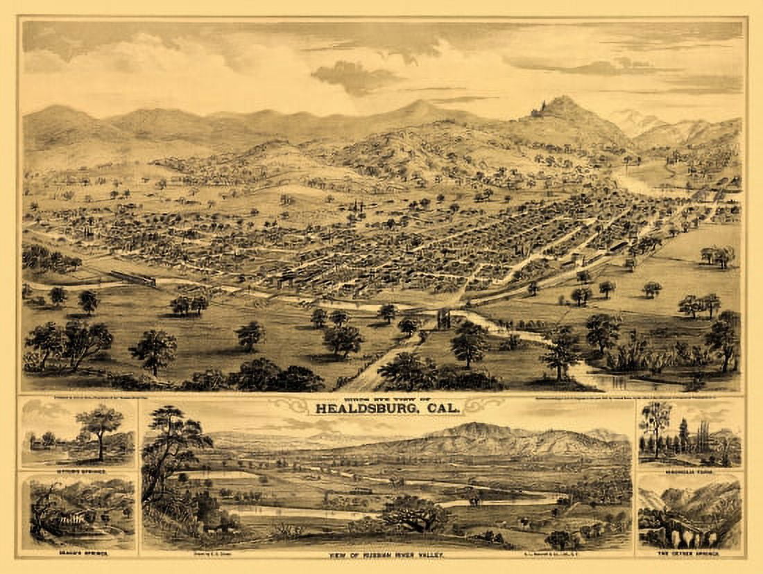 Vintage Map of Healdsburg California 1876 Sonoma County Canvas Art -  (18 x 24)