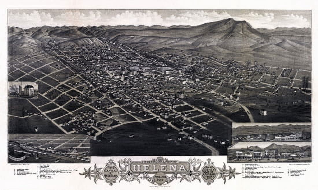 Vintage Map of Helena Montana 1883 Lewis and Clarke County Canvas Art - (36 x 54)