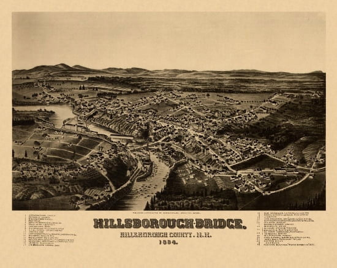 Vintage Map of Hillsborough Bridge New Hampshire 1884 Hillsborough County Canvas Art - (24 x 36)
