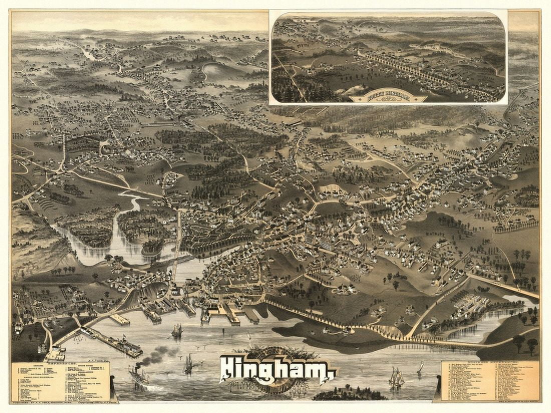 Vintage Map of Hingham Massachusetts 1885 Plymouth County Canvas Art - (18 x 24)