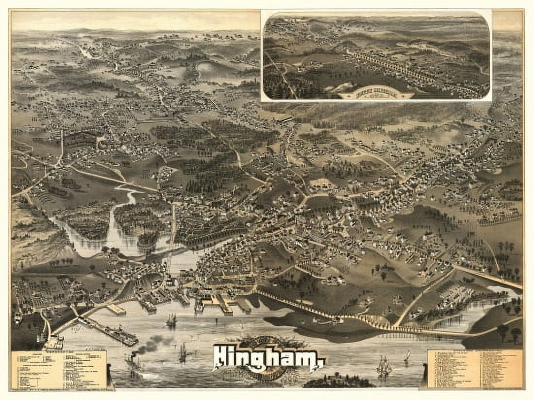 Vintage Map of Hingham Massachusetts 1885 Plymouth County Canvas Art - (36 x 54)
