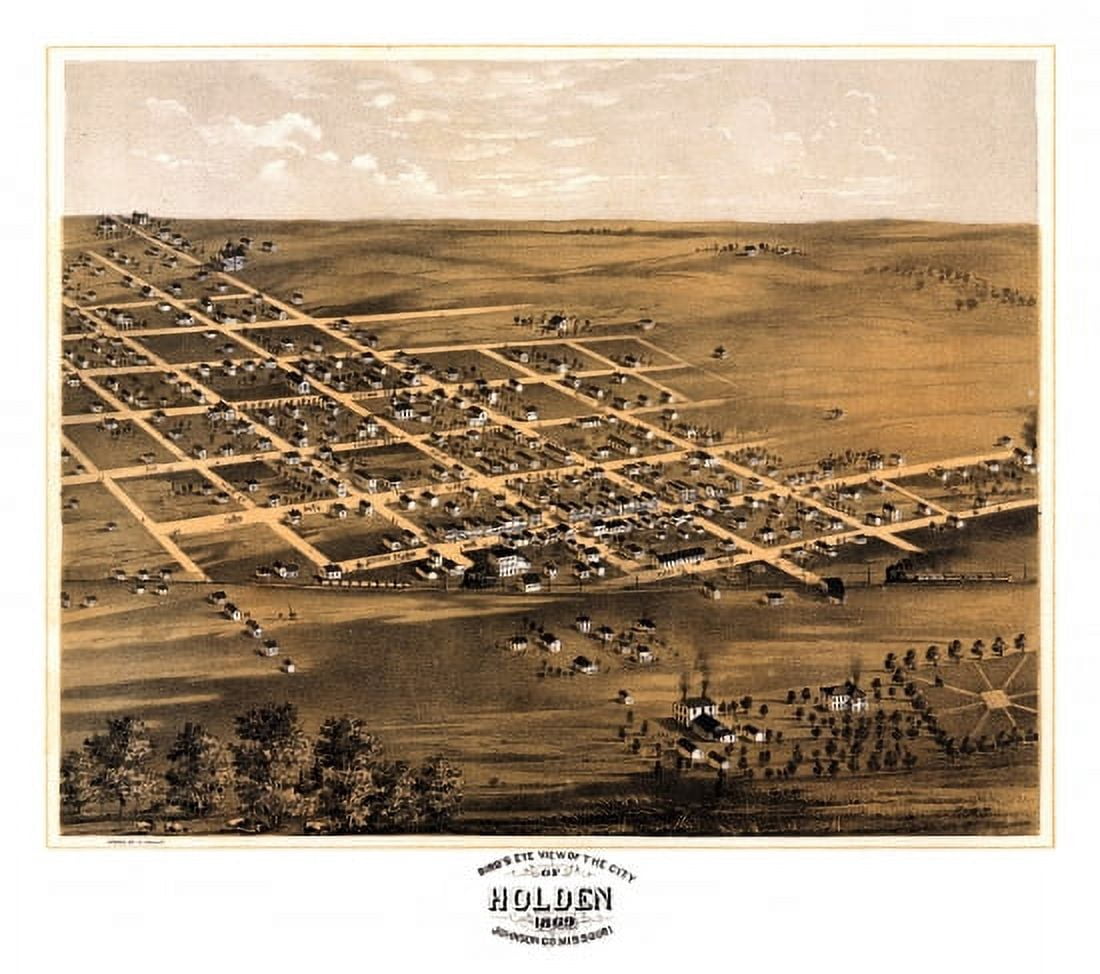 Vintage Map of Holden Missouri 1869 Johnson County Canvas Art - (18 x 24)