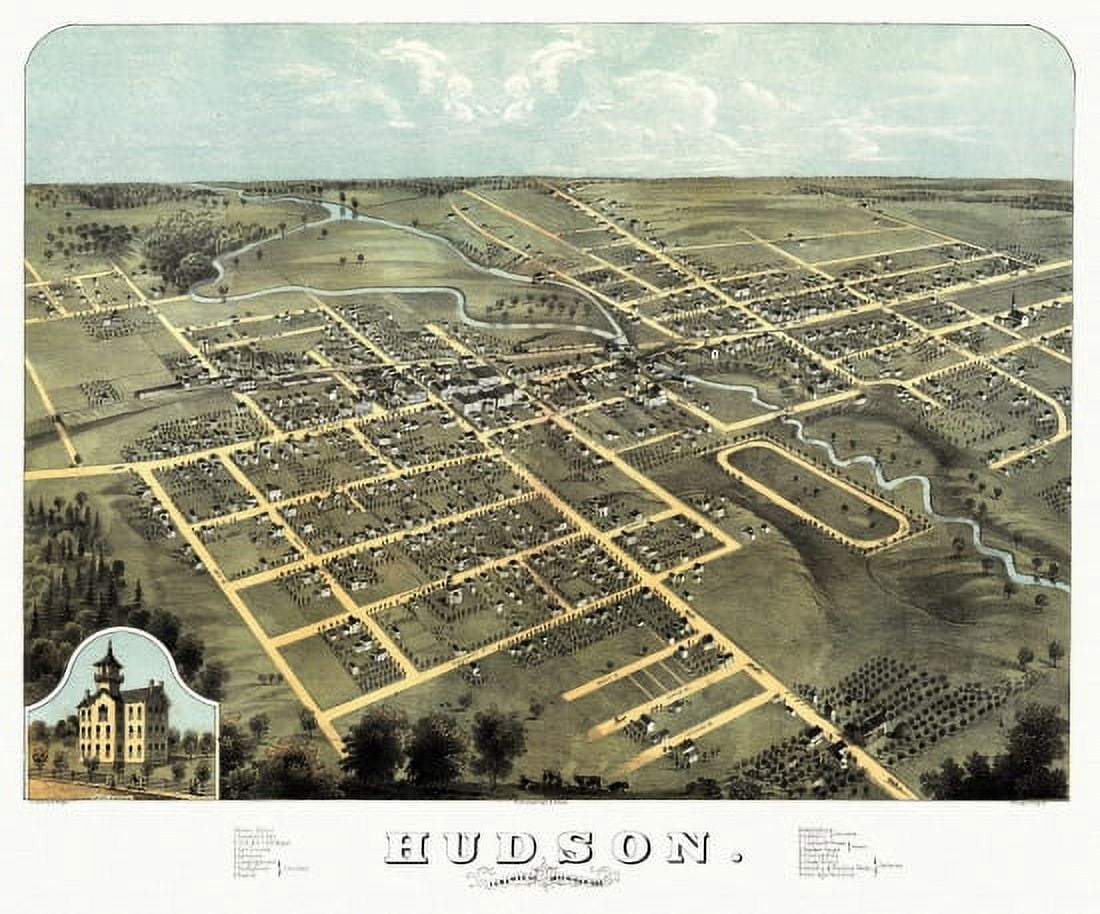 Vintage Map of Hudson Michigan 1868 Lenawee County Canvas Art - (24 x 36)