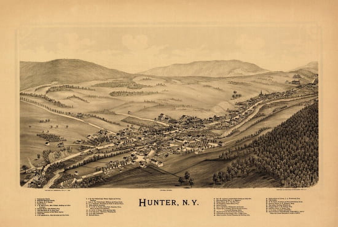 Vintage Map of Hunter New York 1890 Greene County Canvas Art - (36 x 54)